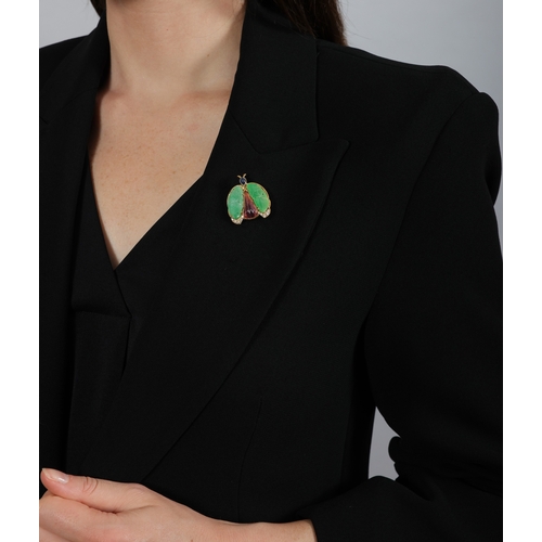 101 - ILLARIO FOR REPOSSI: A GEM-SET AND DIAMOND BROOCH  Modelled as a butterfly, the carved jade plaques ... 