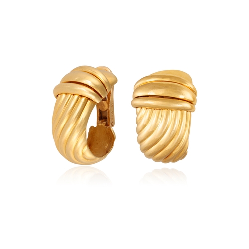 102 - O.J PERRIN: A PAIR OF GOLD EARCLIPS  Each of fluted bombé design, in 18K gold, signed O.J Perrin Par... 