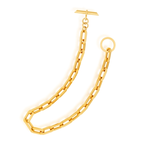 106 - A GOLD NECKLACE  Composed of interlocking links with T-bar terminal, in 18K gold, with case from 'Er... 