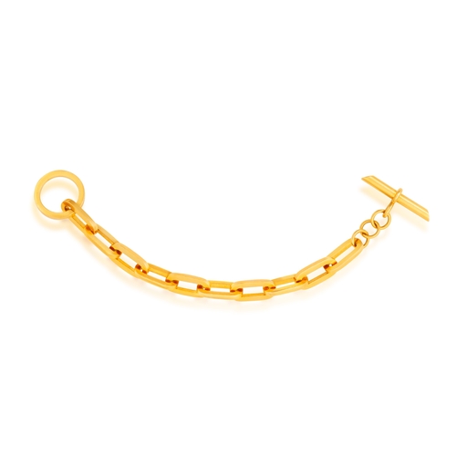 107 - A GOLD BRACELET  Composed of interlocking links with T-bar terminal, in 18K gold, length 22cm, total... 