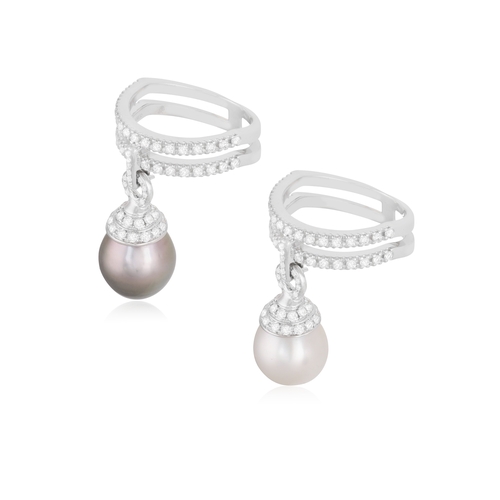 117 - REPOSSI: A PAIR OF CULTURED PEARL AND DIAMOND RINGS  Each double shank pavé-set with brilliant-cut d... 