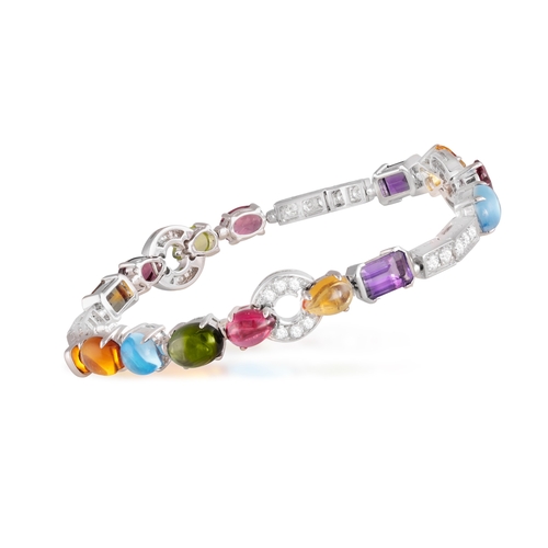 121 - BULGARI: A GEM-SET AND DIAMOND 'ALLEGRA' BRACELET  Set with vari-cut gemstones, to include pink and ... 