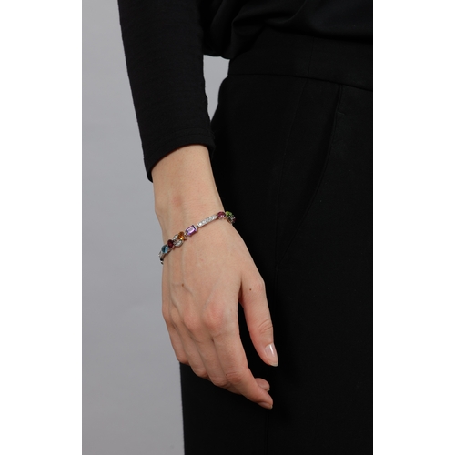 121 - BULGARI: A GEM-SET AND DIAMOND 'ALLEGRA' BRACELET  Set with vari-cut gemstones, to include pink and ... 