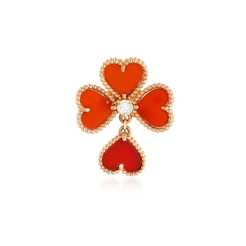 13 - VAN CLEEF & ARPELS: A CARNELIAN AND DIAMOND 'SWEET HEARTS' RING  Each heart-shaped carnelian plaque ... 