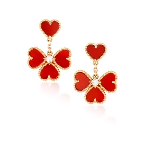 14 - VAN CLEEF & ARPELS: A PAIR OF CARNELIAN AND DIAMOND 'SWEET HEARTS' PENDENT EARRINGS  Each heart-shap... 