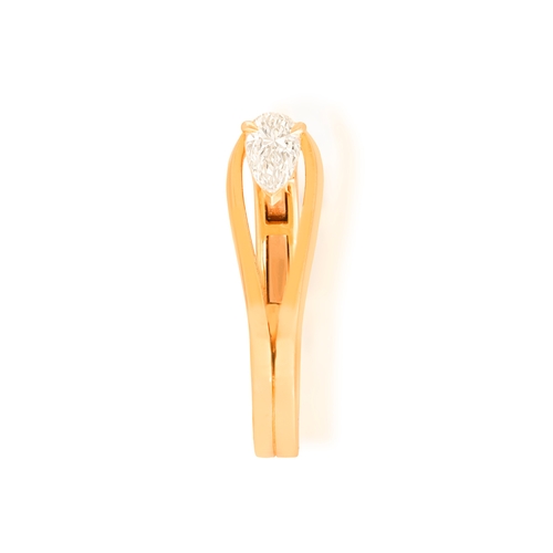 143 - REPOSSI: A DIAMOND 'SERTI INVERSÉ' EARRING  Of openwork loop design, set with a pear-shaped diamond,... 