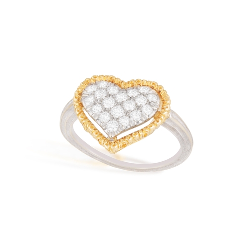 145 - BUCCELLATI: A DIAMOND DRESS RING  Of bi-coloured design, the central slightly bombé heart pavé-set w... 