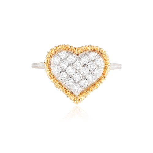 145 - BUCCELLATI: A DIAMOND DRESS RING  Of bi-coloured design, the central slightly bombé heart pavé-set w... 