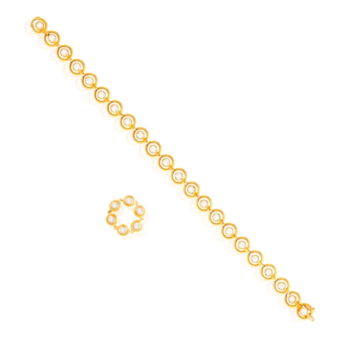 147 - A DIAMOND BRACELET, WITH RING EN SUITE  Of openwork design, the continuous line of collet-set brilli... 