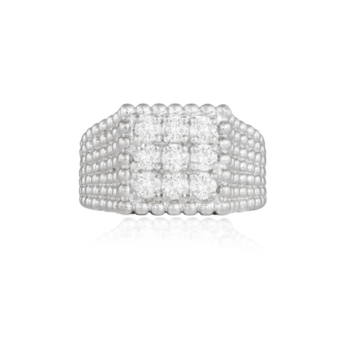 158 - FRED PARIS: A DIAMOND RING  The square frontispiece set with a series of brilliant-cut diamonds with... 