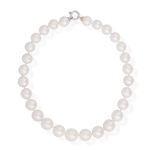 166 - A CULTURED PEARL NECKLACE  Composed of a single strand of graduated South Sea pearls measuring appro... 