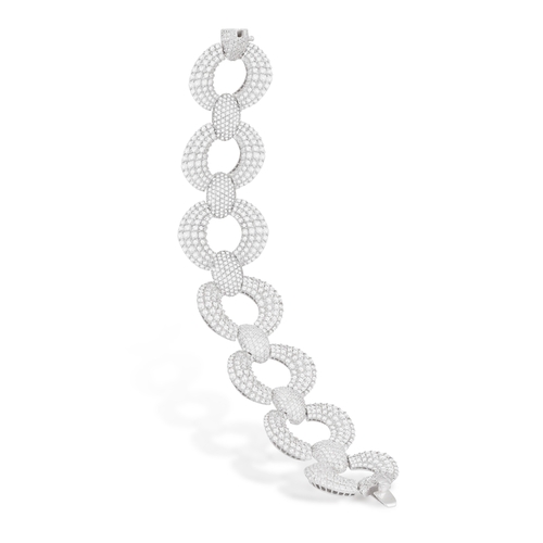 170 - A LARGE DIAMOND BRACELET  Of openwork bombé design, set thoughout with brilliant-cut diamonds, mount... 