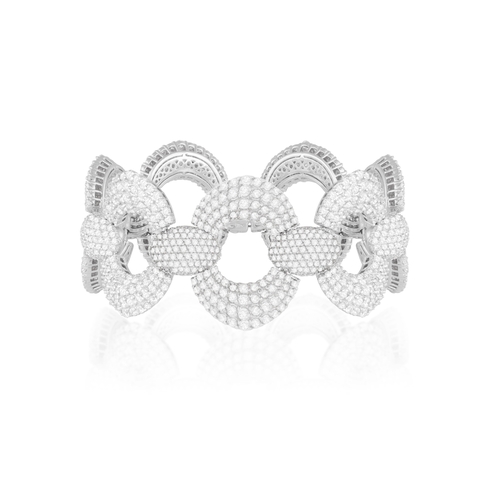 170 - A LARGE DIAMOND BRACELET  Of openwork bombé design, set thoughout with brilliant-cut diamonds, mount... 