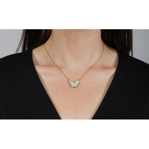 18 - VAN CLEEF & ARPELS: A MOTHER-OF-PEARL 'LUCKY ALHAMBRA' BUTTERFLY PENDANT NECKLACE  The mother-of-pea... 