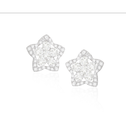 184 - A PAIR OF DIAMOND EARRINGS  Each of star shape motif, set with brilliant-cut diamonds at the centre,... 