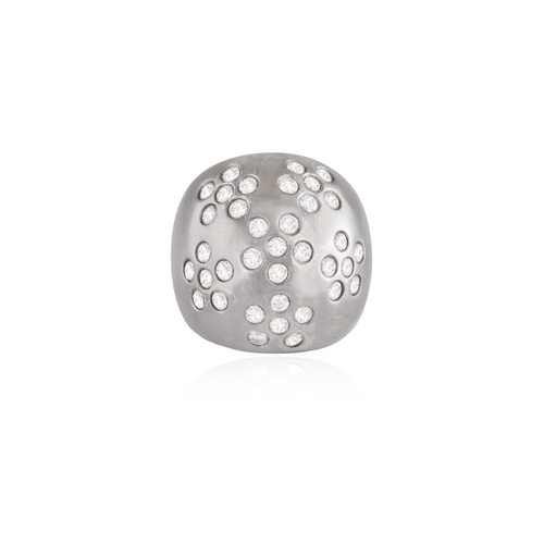 207 - A DIAMOND COCKTAIL RING  Of bombé design, set with brilliant-cut diamonds within collet-setting, mou... 