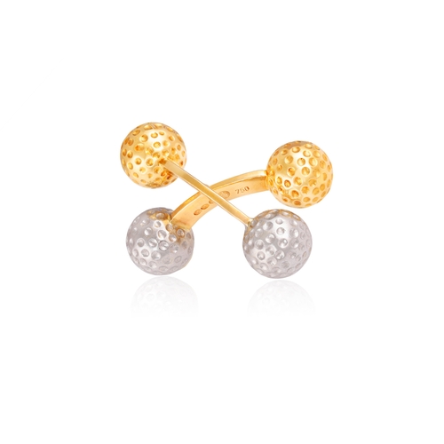 216 - A PAIR OF GOLD CUFFLINKS  Of bi-colour design, each terminal with golf ball, in 18K gold, with maker... 