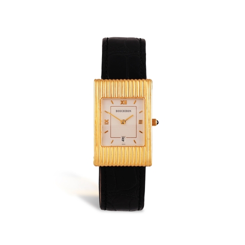 217 - BOUCHERON: AN 18K GOLD 'REFLET' WRISTWATCH  The 6-jewel Cal-25604 ETA quartz movement, rectangular d... 