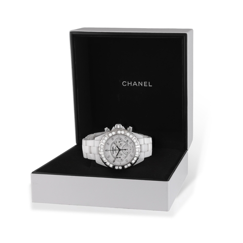 218 - CHANEL: A STAINLESS STEEL, DIAMOND-SET AND CERAMIC 'J12 CHRONOGRAPH' WATCH  The 37-jewel Cal-2894/2 ... 