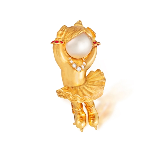 68 - FRED PARIS: A GEM-SET AND PEARL 'FREDY'S, LA PATINEUSE' PENDANT/BROOCH, CIRCA 1990  Designed as an i... 