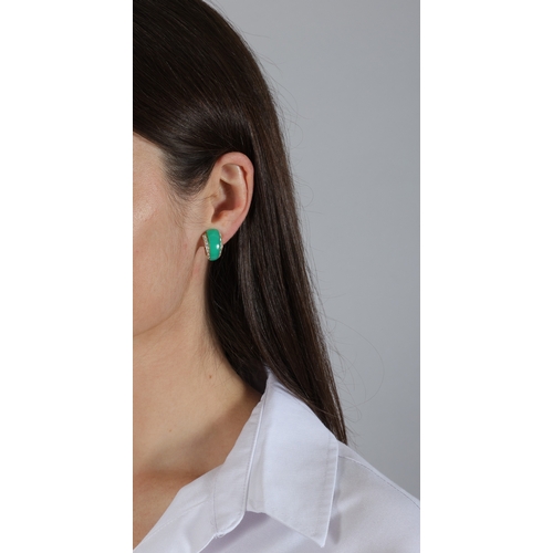 71 - VAN CLEEF & ARPELS: A PAIR OF CHRYSOPRASE AND DIAMOND EARCLIPS, CIRCA 1975-80  Of half hoop design, ... 