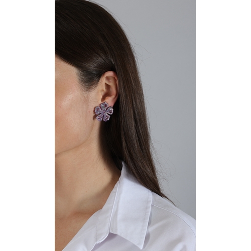 78 - MARGHERITA BURGENER: A PAIR OF SAPPHIRE AND DIAMOND 'CONFETTI' EARRINGS  Each designed as a stylised... 