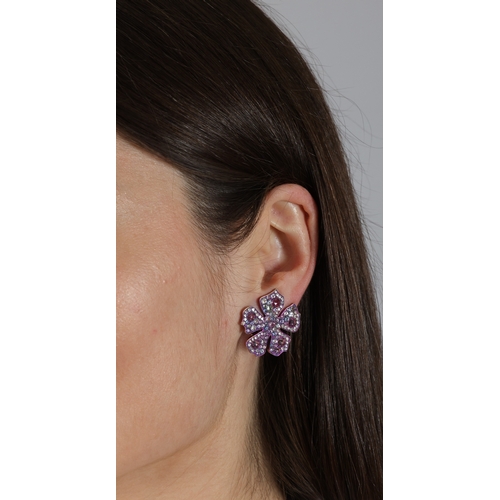 78 - MARGHERITA BURGENER: A PAIR OF SAPPHIRE AND DIAMOND 'CONFETTI' EARRINGS  Each designed as a stylised... 