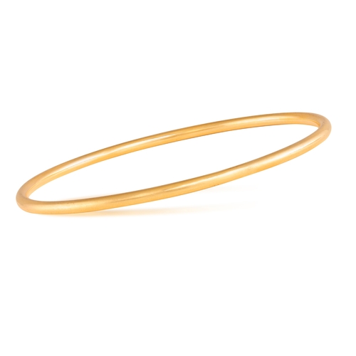 93 - THREE GOLD BANGLES  Composed of two polished gold bangles, in 18K gold, with maker's mark 'Sté HL' a... 