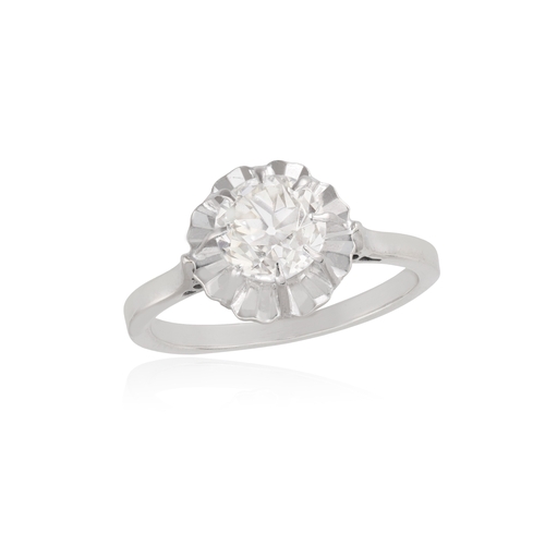 91 - A DIAMOND RING  Claw-set with an old-cut diamond weighing approximately 0.90cts, in an openwork rais... 