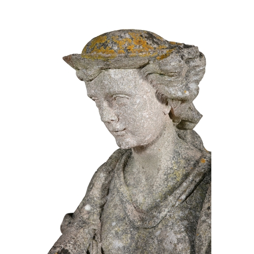 305 - AN ENGLISH LIMESTONE MODEL OF A YOUNG WOMAN, 18TH/19TH CENTURY IN THE MANNER OF JOHN CHEERE   holdin... 