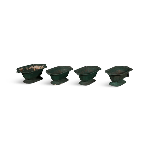 308 - A SET OF FOUR EARLY CAST IRON PLANTERS EARLY 20TH CENTURY ,   each designed as small troughs, raised... 