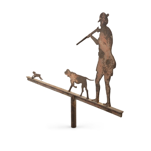 309 - A CAST IRON WEATHER VANE,   depicting silhouettes of a hunter and his hound in pursuit of a rabbit. ... 