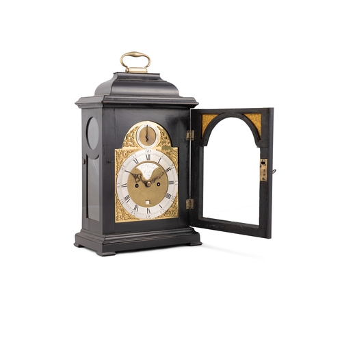 317 - A GEORGE III EBONISED BRACKET CLOCK BY FRANCIS DORRELL LONDON CIRCA 1770  the dome-top case with bra... 