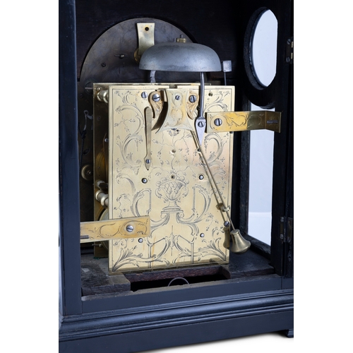 317 - A GEORGE III EBONISED BRACKET CLOCK BY FRANCIS DORRELL LONDON CIRCA 1770  the dome-top case with bra... 