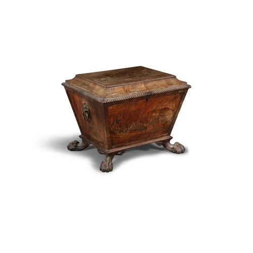 328 - A WILLIAM IV PALE MAHOGANY LARGE CELLARETTE CIRCA 1830,   of sarcophagus form, the hinged lid with r... 