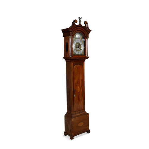 332 - AN IRISH GEORGE III MAHOGANY INLAID LONG CASE CLOCK BY WILLIAM ROSS CORK CIRCA 1770  the arched hood... 