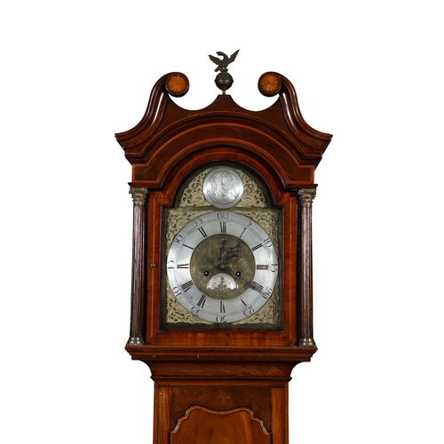 332 - AN IRISH GEORGE III MAHOGANY INLAID LONG CASE CLOCK BY WILLIAM ROSS CORK CIRCA 1770  the arched hood... 