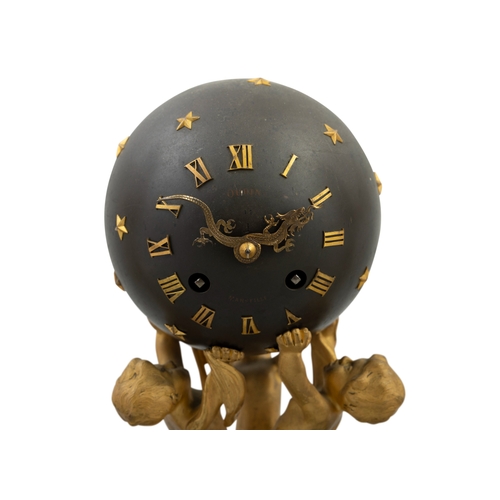 335 - A LOUISE XVI STYLE ORMOLU FIGUREAL THREE-PIECE CLOCK GARNITURE SIGNED OUDIN MARSEILLE,  the clock in... 