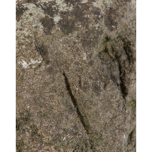 338 - THE SLANE HEAD,  A Celtic limestone fragment, carved on the angle, with sunken eyes, open mouth and ... 