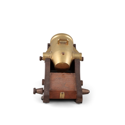 347 - A BRASS MORTAR CANNON 19TH CENTURY,   the open cylindrical body surmounted with angular handle and t... 