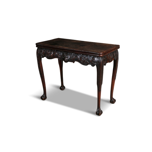 350 - A FINE IRISH GEORGE III MAHOGANY TEA TABLE,   with rectangular fold over top with rounded corners, p... 