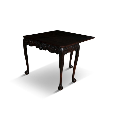 350 - A FINE IRISH GEORGE III MAHOGANY TEA TABLE,   with rectangular fold over top with rounded corners, p... 