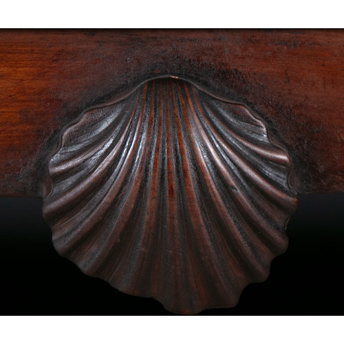 353 - AN 18TH CENTURY IRISH MAHOGANY SIDE TABLE,  the rectangular top with moulded rim, above plain shaped... 