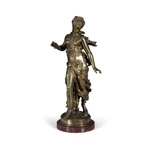 359 - AFTER AUGUSTE MOREAU (FRENCH, 1834 -1917) A pair of gilt brass figures on marble bases, 62cm high