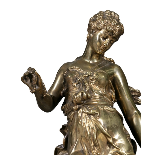 359 - AFTER AUGUSTE MOREAU (FRENCH, 1834 -1917) A pair of gilt brass figures on marble bases, 62cm high