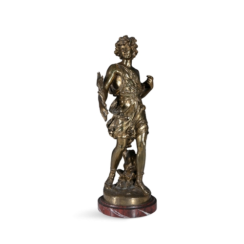 359 - AFTER AUGUSTE MOREAU (FRENCH, 1834 -1917) A pair of gilt brass figures on marble bases, 62cm high