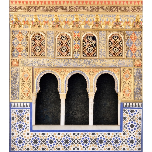 364 - RAFAEL CONTRERAS (SPANISH 19TH CENTURY) A polychrome and gilt decorated architectural panel (based o... 