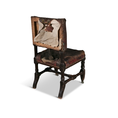 367 - ORDER OF SAINT PATRICK A PAIR OF GOTHIC REVIVAL OAK AND RED LEATHER SIDE CHAIRS IN THE MANNER OF PUG... 