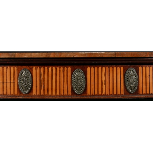 381 - A SHERATON STYLE INLAID MAHOGANY LARGE BOWFRONT SIDE TABLE 19TH CENTURY,   above a frieze with inlai... 