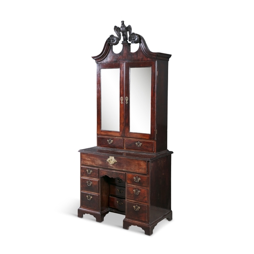 384 - A GEORGE II MAHOGANY SECRETAIRE BOOKCASE CIRCA 1750,   surmounted with an eagle and swan neck pedime... 